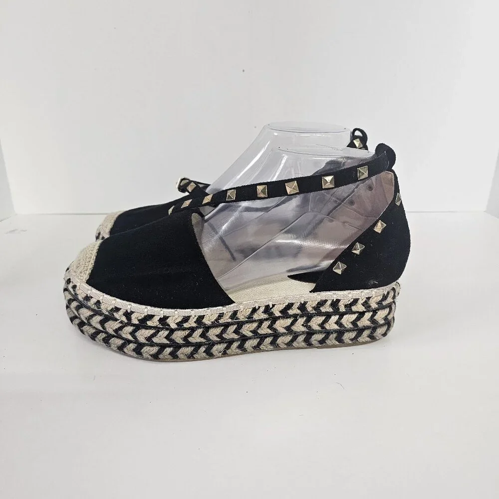 PrettyLittleThing Espadrilles Black Ankle Wrap Canvas Boho 38